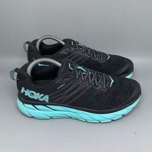 Hoka One One Clifton 6‎ Black Aqua Sky Running Shoes Women’s Sz 9.5 EU 42